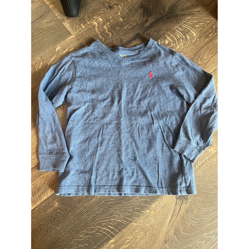 Polo Ralph Lauren Boys Long Sleeve V-Neck T-Shirt Blue Size 7 Pony Logo